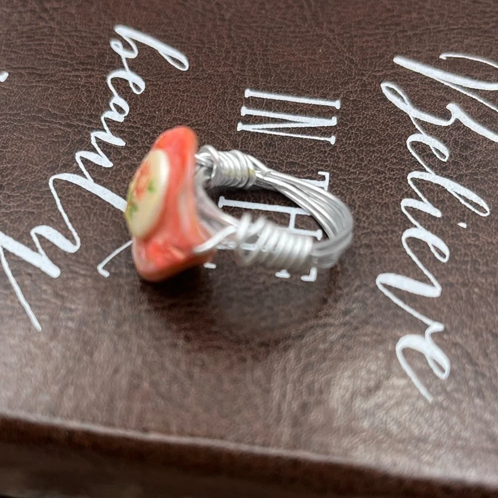 Y2K Handmade Rose Cabochon Ring 6.5 Cottagecore Fairycore Coquette